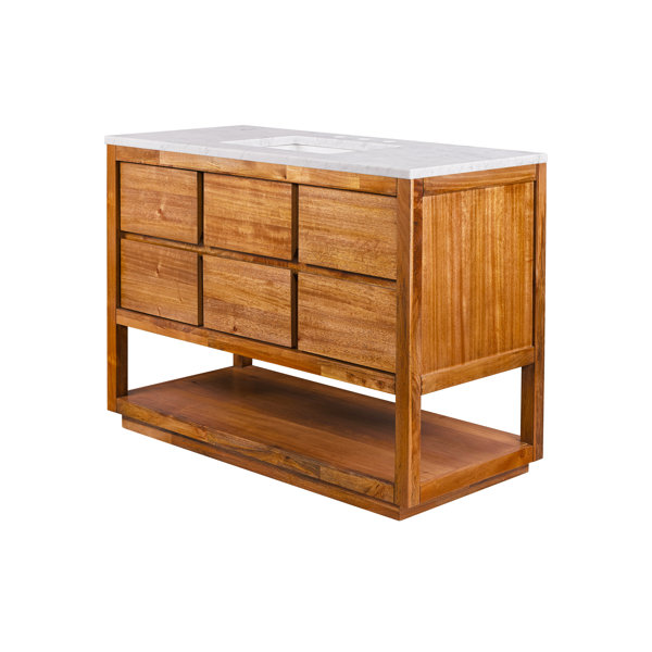 Tessa 48 In. Mango Wood Carrara White Marble Countertop Bath Vanity with Chrome Faucet | Birch Lane